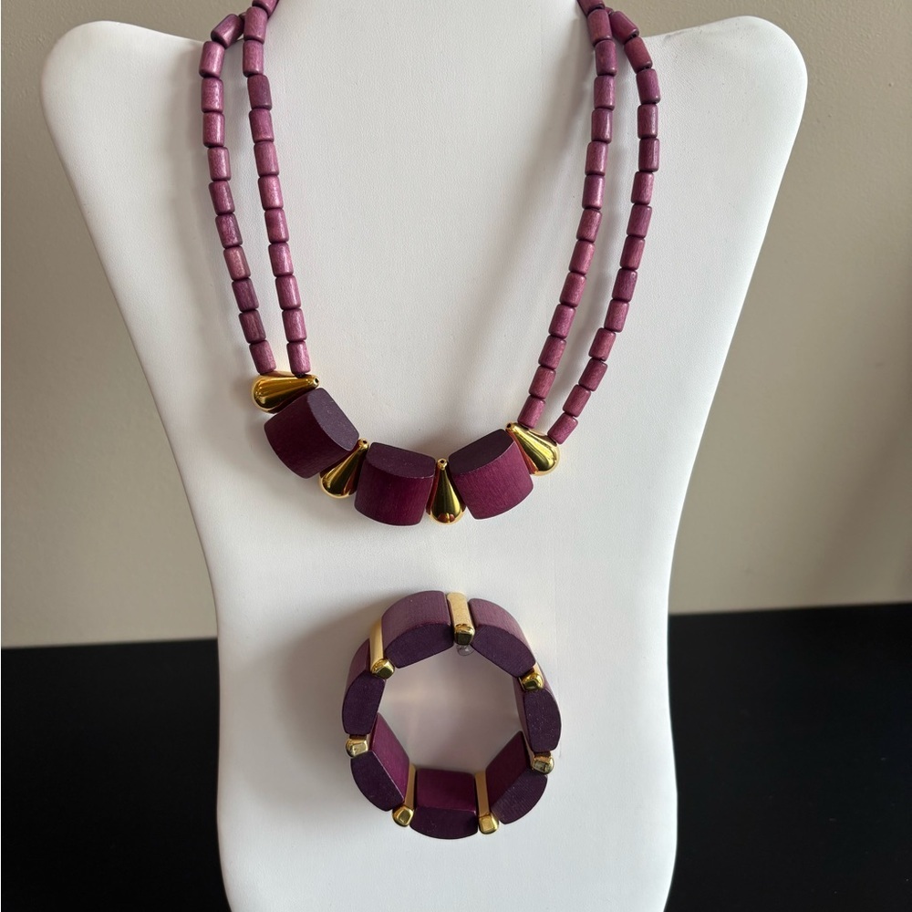 Purple and Gold Necklace and Bracelet Set